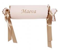 Cojín antivuelco para bebé personalizado con el nombre. (Rosa/Camel)