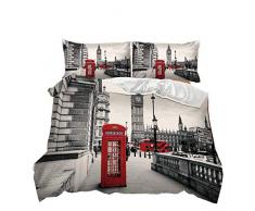 Fansu 3D Juego de Ropa de Cama, 3 Piezas Impresión Funda de Edredón Almohada Conjunto Vista de la Ciudad con Cremallera Diseño (200x230cm,Londres)