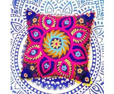 Traditional Jaipur Suzani Almohadas, Bordado Cojín 16 x 16, Manta Decorativa Funda de Almohada, Indio Cojines al Aire Libre Pom Pom, Boho de Almohada.
