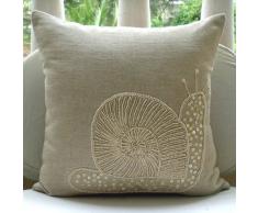 Snail Pearls - Decorativa Funda de Cojin 60 x 60 cm, Square Natural Beige Algodón Lino Madreperla y Cuentas Bordado