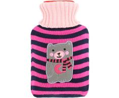 com-four® Botella de Agua Caliente con un diseño Lindo - Almohadilla térmica con Cubierta de Punto y Cuello Alto - Botella de Agua Caliente para niños y Adultos (01 Pieza - Oso)