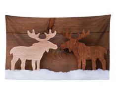 Abakuhaus Alce Tapiz de Pared y Cubrecama Suave, Madera Figura de Ciervo en Diferentes Tonos Navidad Romántica Alegría Vintage, Estampa Resistente, 230x140 cm, Marrón