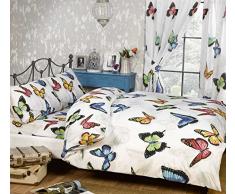 Homespace Direct Mariposas King Size edredón Funda de edredón y sábana Bajera y Cortinas Ropa de Cama