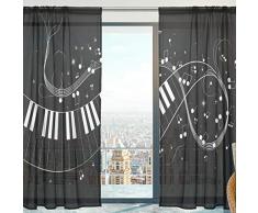 Mnsruu - Cortinas de Gasa Transparentes con Notas Musicales de Piano para Dormitorio, Sala de Estar, 140 x 198 cm, 2 Paneles