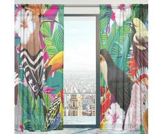 Mnsruu - Cortina de Gasa con diseño de Hojas de pájaro Tropicales para salón, Puerta, Ventana, 140 x 198 cm, 2 Paneles