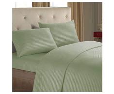 GUOCU Juego de Sábanas, Decoración de Rayas, 100% Poliéster Microfibra con Tacto Satín Super Suaves Pasto Verde Super King
