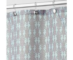 InterDesign Seahorse Cortina de baño | Cortina de ducha y bañera lavable de 183,0 cm x 183,0 cm | Cortina para bañera con diseño de caballitos de mar | Poliéster gris topo/verde