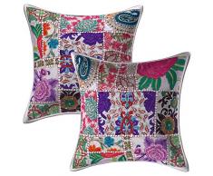 Stylo Culture Étnico Resumen Fundas de Cojines 30 x 30 cm Pequeña Blanco Algodón Tradicional Cojines para Sofas Fundas de Almohada Cuadrada 12x12 Inch Patchwork Vintage Bohemio Floral | Conjunto de 2
