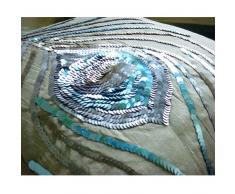 Peacock Feather - Decorativa Funda de Cojin 40 x 40 cm, Square Plata Seda Bordados de Lentejuelas