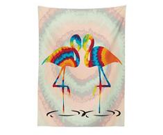 ABAKUHAUS Flamenco Tapiz de Pared y Cubrecama Suave, Amor Colorido San Valentín Flamencos Ilustración Retro Fondo de Círculos Estampa, Lavable Colores No Destiñen, 110 x 150 cm, Multicolor