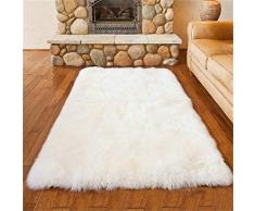Alfombra de imitación de piel de cordero, artificial Alfombra, excelente piel sintética de calidad alfombra de lana ,Adecuado para salón dormitorio baño sofá silla cojín (Blanco, 75_x_120_cm)