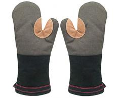 AYADA Guantes de Horno Dobles, Guantes de Cocina Resistentes al Calor 500°F Antideslizante Manoplas de Horno Profesional Largo y Grueso Algodón Suave Cuero Oven Gloves para Cocina Horneando Barbacoa