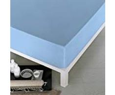 Sabana bajera LISA ajustable, elástica muy ligeras 100% algodón de verano Cama de hasta 200 cm + 25 cm Fácil (90_x_200_cm, AZUL)