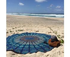 Tela redonda de mandala diseño de pavo real estilo Hippie, cubrecama, tapiz de pared, indio Boho algodón mantel o toalla, tapiz de pared colgante, alfombra de Yoga meditación redonda, 177,8 cm De Bhagyoday