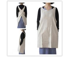 Japón Estilo Lona de algodón lino dos práctico bolsillo Halter Vendaje Cruz babero delantales de cocina cocina jardín Unisex Ocio Desgaste