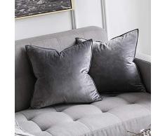 MIULEE Terciopelo Funda de Cojine Brida Funda de Almohada del Sofá Throw Cojín Decoración Almohada Caso de la Cubierta Decorativo Almohadas para Sala de Estar 45x 45cm 18 x 18 Inch 2 Piezas Gris