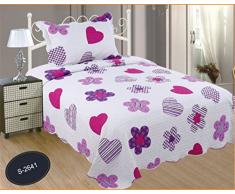 ForenTex- Colcha Boutí reversible, (L-2641), cama 150 cm, 240 x 260 cm, +2 fundas cojín, Estampada cosida, corazones fucsia, mandalas rosa, colcha barata, set de cama, ropa de cama. Por cada 2 colchas o mantas paga solo un envío