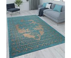 Alfombra Oriental Pelo Corto Salón Moderna Estilo Vintage Turquesa Beige, tamaño:160x230 cm