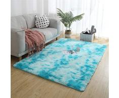 Insun Alfombra Shaggy de Pelo Largo Rectángulo Alfombra de Color Degradado Decoración Interior Lavable Antideslizante para Sala de Estar y Dormitorio Azúl Claro Gradiente 60X120cm