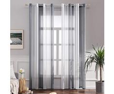MIULEE Cortinas Translucida de Moderno Ventana Visillos Rayas Salon Paneles con Anillas para Sala Cuarto Comedor Salon Cocina Habitación 140 x 245 cm, 2 Unidades Blanco+Gris