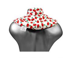 Cojín cervical de calor con cuello. cherry-white. Almohada térmica con huesos de cerezas. Cojín de nuca. Saco térmico de semillas