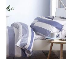 Catherine Lansfield New Quay Stripe Nórdica + Funda de Almohada, Cotton, Azul, 260x240+65x65(2), 3