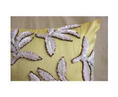 Amarillo Funda De Almohada Decorativa, Hoja De La Cinta Tema Tropical Cojines Cubren, 40x40 cm Fundas De Almohada, Cuadrado Sedala Seda Cojines Cubren - White Leaves