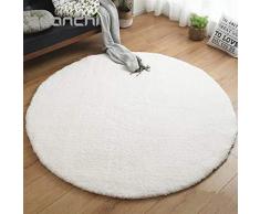 Liveinu Redondo Shaggy Alfombra con Respaldo Antideslizante Alfombra de Peluche Salón Modernas para Decoración Ø 160 cm Blanco