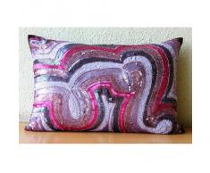 Wonder Lust - Decorativa Funda de Cojin 30 x 50 cm, Rectangle/Lumbar Pink Seda Lentejuelas y Cuentas Bordados