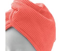 ELEXACARE Turban - Toalla con botón (2 unidades, diferentes color), toalla de microfibra para la cabeza y el pelo largo., microfibra, 2 coral rojo (naranja)., ca. 28x65cm (2er Set)