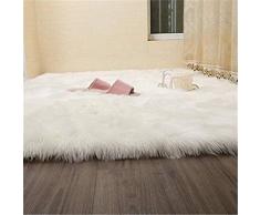 SXYHKJ Alfombra de imitación de Piel de Cordero, Artificial Alfombra, excelente Piel sintética de Calidad Alfombra de Lana ,Adecuado para salón Dormitorio baño sofá Silla cojín (Blanco, 60_x_90_cm)