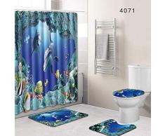 KSTN 8 Tipos 4 Unidades Juego Baño Antideslizante Pedestal Alfombra + Tapa Funda de WC + Alfombrilla Baño + Cortina de Ducha - 4071#, Free Size