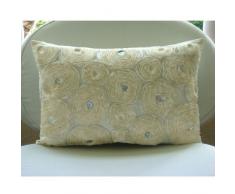 Ivory Paradise - Decorativa Funda de Cojin 30 x 50 cm, Rectangle/Lumbar Marfil Seda Satén Bordado de La Cinta