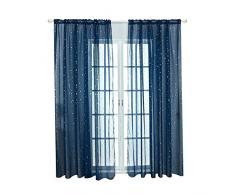 Quanjucheer - Cortina de gasa de tul transparente con estrellas brillantes 100cm x 270cm azul marino