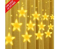 Uping Cortina Luces Guirnaldas Luces Interior 180 LED 18 Estrellas Cadena de Luces Decorativas para Navidad Festival Fiestas Casa Jardín Boda Blanco Cálido