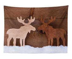 ABAKUHAUS Alce Tapiz de Pared y Cubrecama Suave, Madera Figura de Ciervo en Diferentes Tonos Navidad Romántica Alegría Vintage, No se Desliza de la Cama, 150 x 110 cm, Marrón