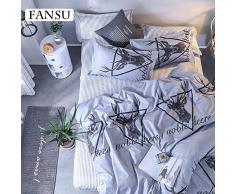 Fansu Juego de Ropa de Cama 4 Piezas, Incluye Simple y Agradable Microfibra 1 Cremallera Funda Nórdica de Edredón + 1 Cama Sábana + 2 Fundas de Almohada (150x200cm-1.5M,Alces geométricos)