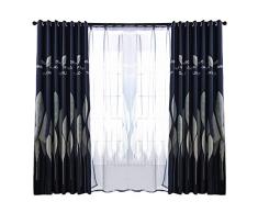 Josopa Cortina de Balcón de Dormitorio Cortina de Ventana con Arandela Aislante Opaca Cortina de Flores con Estampado de Hojas Tela de Cenefa de Gasa Tratamiento de Ventana de Tul 100X 250 Cm