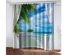 LOVEKKK Blackout Curtain Paisaje Natural Cortina Ocultante con 8 Ojales Suave para Ventanas de Habitación Infantil, 100% Poliéster, 2 Piezas 140x175cm(An x Al)