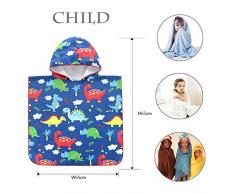 Fansu Dinosaurio Toalla con Capucha de Playa para Niños, Toalla de Baño Poncho Microfibra Albornoz Suave Manta de Natación Toalla Deportiva (70 * 90CM,I)