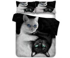 Sticker superb 3D Animal Blanco Gato Negro Gato Juego de Funda Nórdica con Funda de Almohada, Navidad Niña Niño Hombre Gato Poliéster Funda de Cama (Gato 4, 220x240cm Cama 150cm)