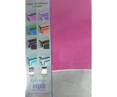 Regalitostv - BONELLA - Juego Sábanas Completo De Verano Lisas 3 Piezas ((105_x_200_cm CAMA 1 PLAZA MEDIA), ROSA CON GRIS)