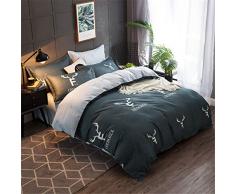 Fansu Juego de Ropa de Cama, 4 Piezas Funda de Edredón con Cremallera Diseño de Impresión Microfibra Funda de Almohada Conjunto De Edredón Hoja Plana (200x230cm,Mousse Azul)