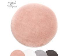 Alfombra Sintética Imitación de Piel de Cordero o Oveja | Felpudo para Dormitorio, Sala de Estar, Guardería | Alfombrilla de Decoración para Silla, Taburete o Sillón | Rosa - 60 cm Redondo