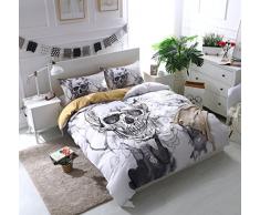Morbuy Juegos de Fundas, Moda 3D Cráneo Impresión Microfibra 200 x 230 cm Funda De Edredón Almohada Ropa de Cama 3 Piezas (Esqueleto Gris)