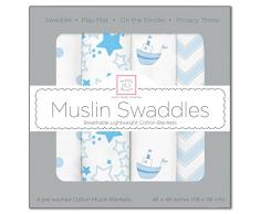 Swaddle Designs -. Manta muselina del bebé, 4 pcs, azul (azul en colores pastel)