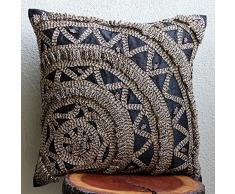 Hecho a mano Negro Cojines Cubren, Moderno Geométrico Fundas De Almohada, fundas de almohada 30x30 cm, arte de la seda Cuadrado Fundas De Cojines, Rueda De Yute 3D Cubierta De Almohadas - Jute Rebel