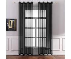 MIULEE Cortinas Poliéster Translucida de Dormitorio Moderno Ojales Cortina Ventana Visillos Salon para Sala Cuarto Dormitorio Comedor Salon Cocina Salón de 2 Unidades 140 x 245cm Negro