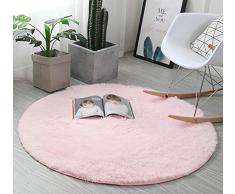 Insun Alfombra Shaggy de Pelo Largo Redondo Alfombra de Monocromática Decoración Interior Lavable Antideslizante para Sala de Estar y Dormitorio Rosa 80cm Diámetro