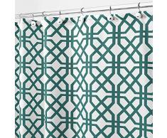 InterDesign Trellis Cortinas de baño de tela | Cortina de ducha para bañera y ducha con estampado enrejado | Cortina de baño de 183 cm x 183 cm | Poliéster verde esmeralda